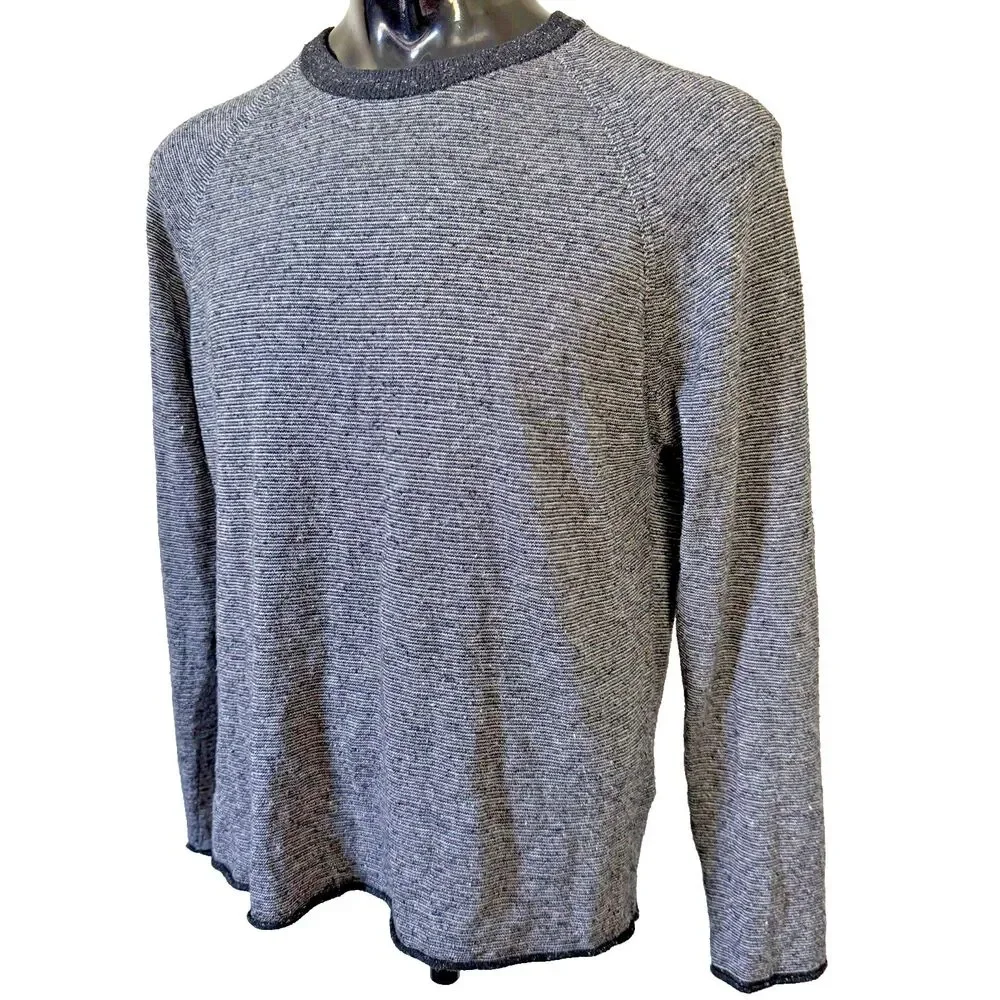 Billy Reid Neppy Crewneck Sweater Men's Large Gray Micro Stripe Raglan Pullover